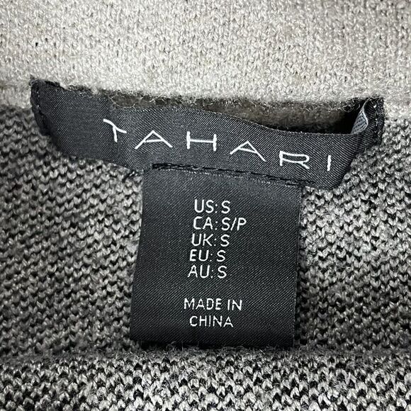 Tahari Sweater Pullover 3/4 Sleeve Gray Windowpanel Plaid Mock Neck Size S - Picture 10 of 11